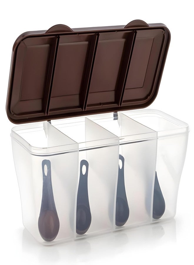 Oblivion Masala Box 4-in-1 Spice Containers - Plastic Kitchen Storage Small Multipurpose Dabba, Transparent Airtight with Multicolor Lids & Spoons, Multi-Compartment for Pickle, Dry Fruits, Spices - Image 4